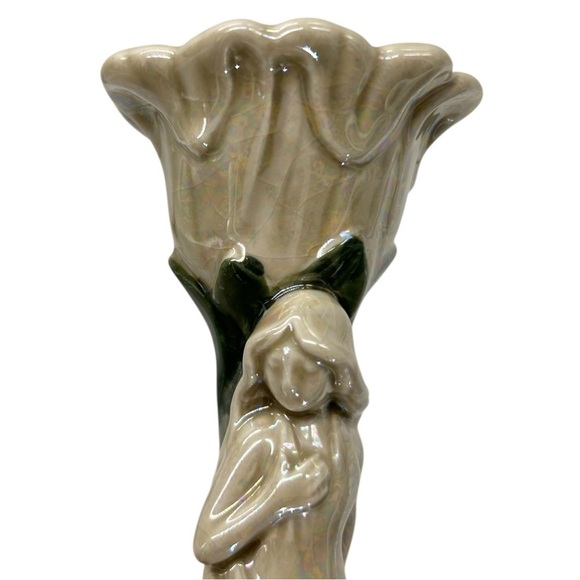 FITZ & FLOYD Art Nouveau Woman Taper Candle Holder 6" Iridescent Over Glaze 1978 - Picture 3 of 7